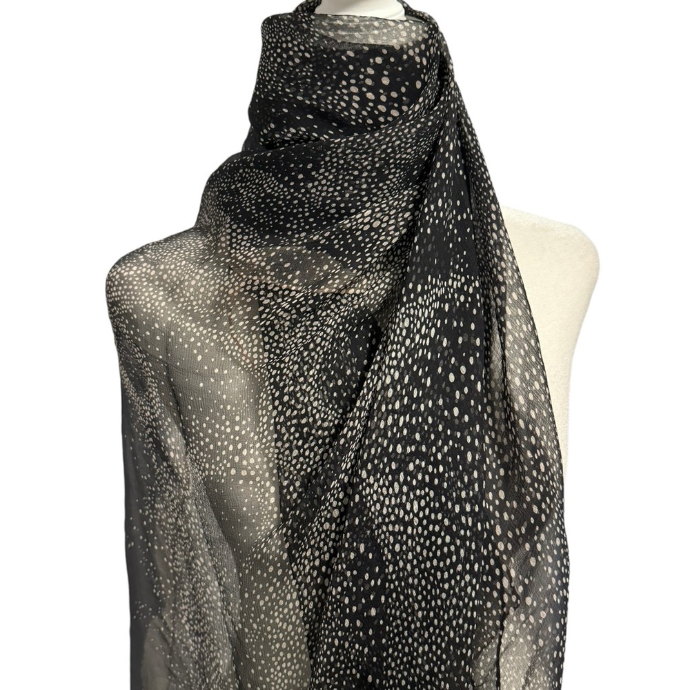 Oversized sheer black scarf/shawl with very pale pink dots and detailing. GUC
